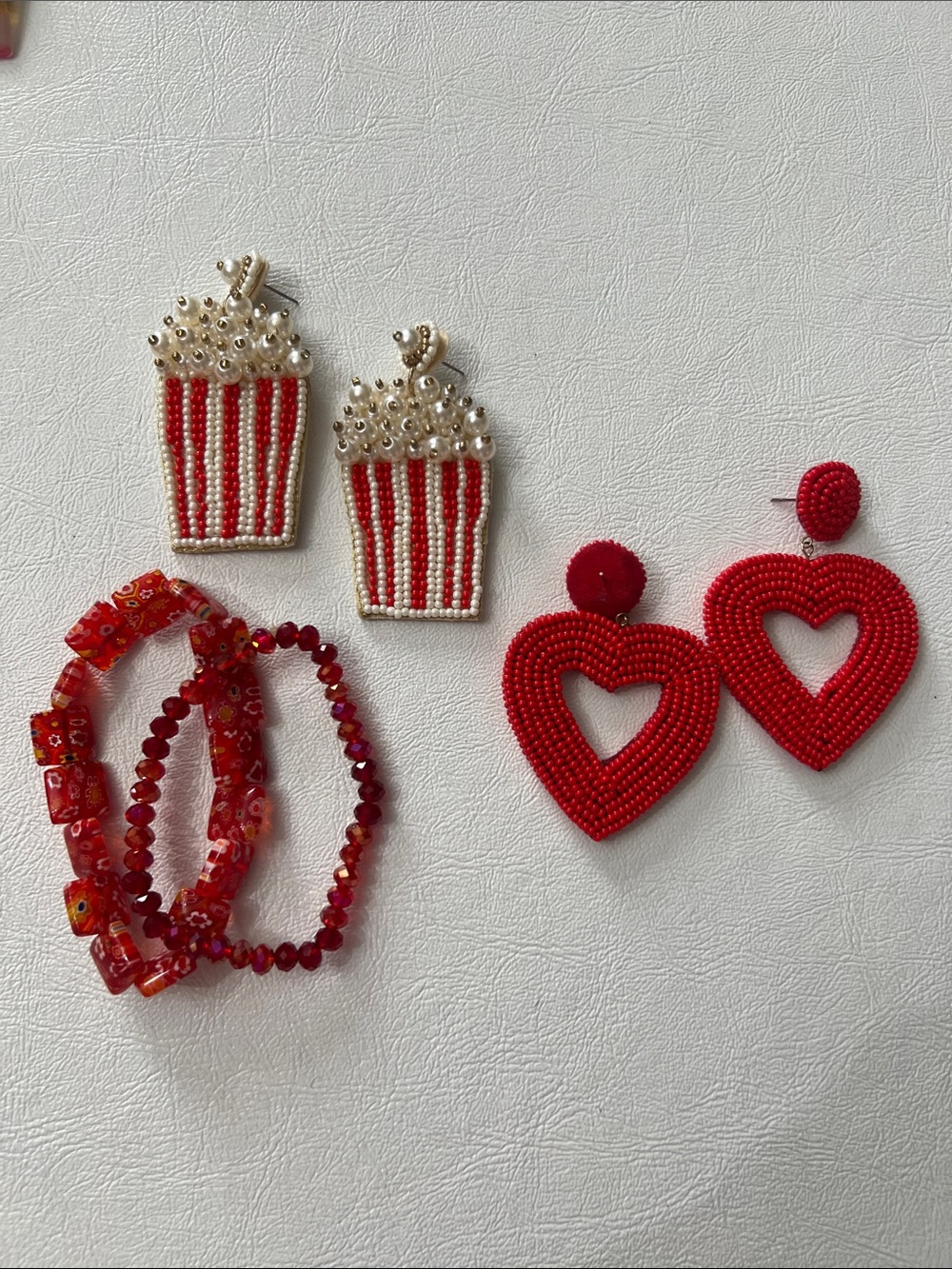 Red Beaded Heart Drop Earrings - Stylish Women's Fashion Jewelry
